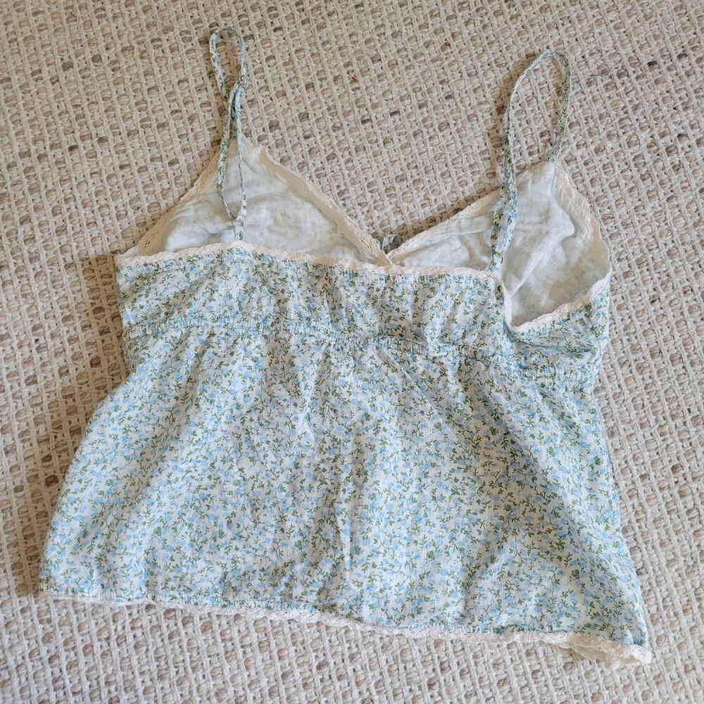 Cotton On Womens 8 Blue Cotton Floral Babydoll Top Lace Cami Tank Cottagecore - Picture 5 of 5
